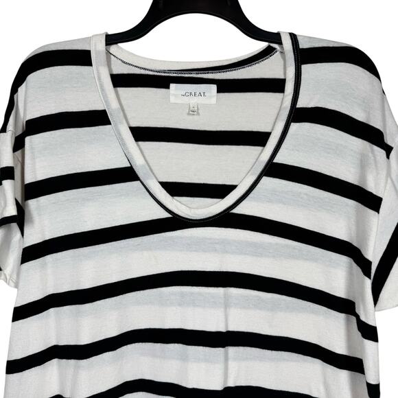 The GREAT. Striped V-Neck T-Shirt Women’s Size Large Cotton Casual Everyday - Picture 3 of 11